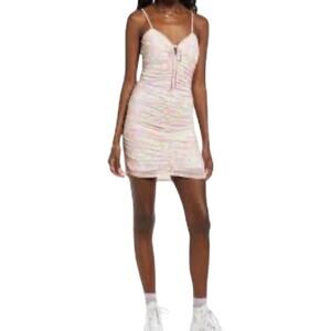 BP Bodycon Dress Ruched Detail Knee Length Adjustable Straps Multicolor XXS NWT